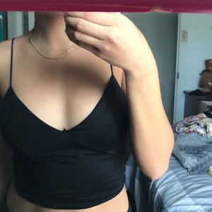black spaghetti crop top